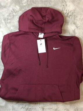 Nike Men's Maroon Crewneck Hoodie with White Swoosh